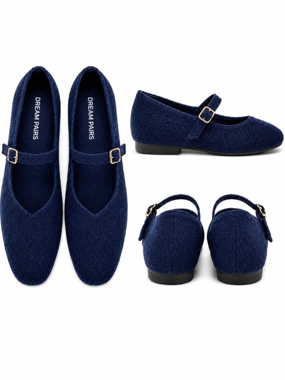 Dreampairs Women’s Navy Blue Mary Jane Flats Buckle Strap Shoes, Size, 6-11